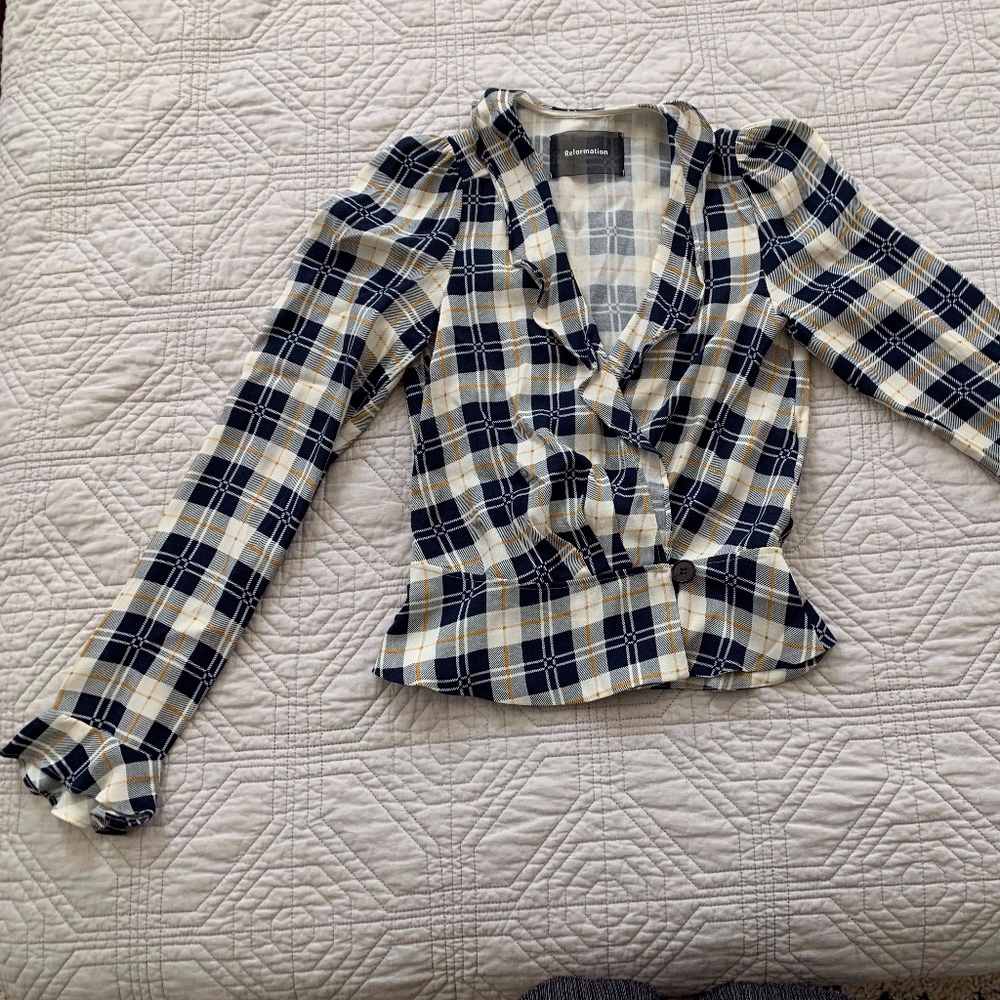 REFORMATION blouse plaid